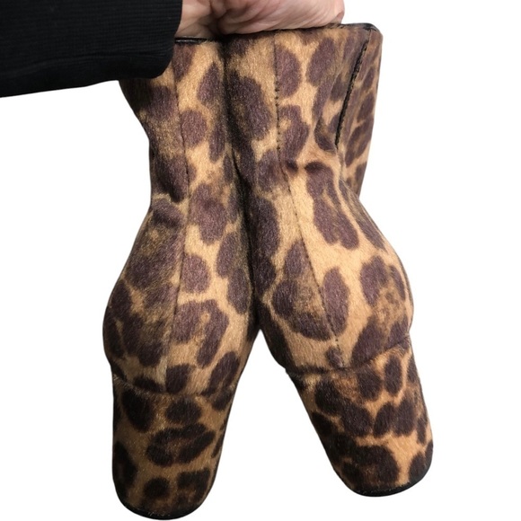 Nine West Leopard Faux Fur Boots Women's 8.5 Block Heel Midcalf Mob Wife Classic - Picture 4 of 7